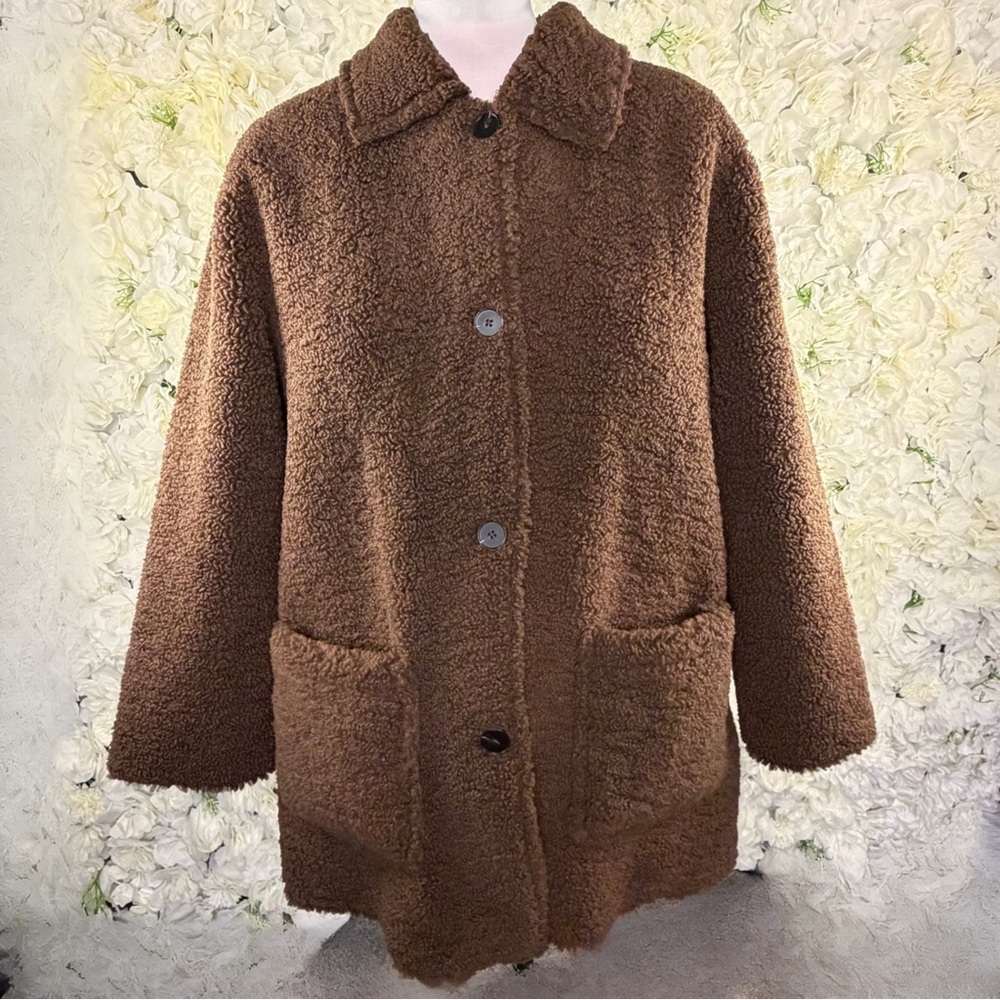 PrettyGarden Brown Teddy Sherpa Coat Jacket Large Soft Cozy Pockets - Picture 3 of 10